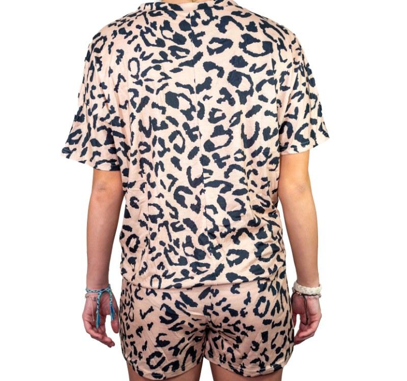 Women's Leopard Print Drawstring Top & Shorts Set Product Image
