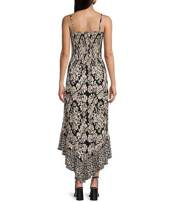 Angie Floral Print Smocked Bodice Spaghetti Strap High-Low Maxi Dress Product Image