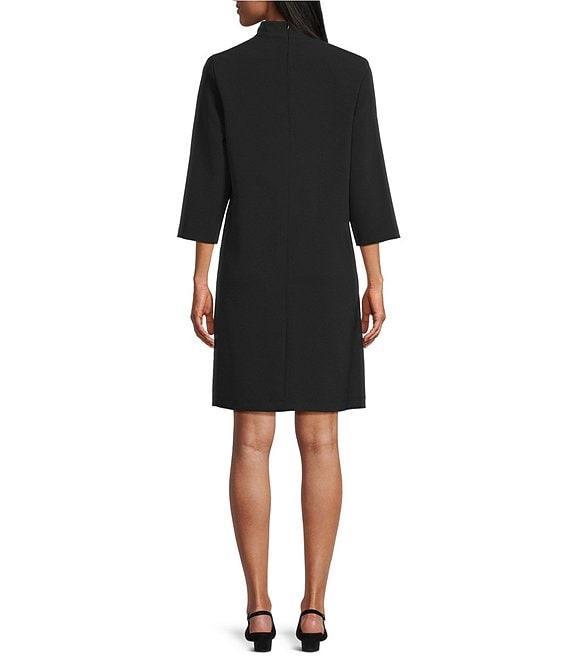 Caroline Rose Taylor Crepe Split Mandarin Collar 3/4 Sleeve A-Line Dress Product Image