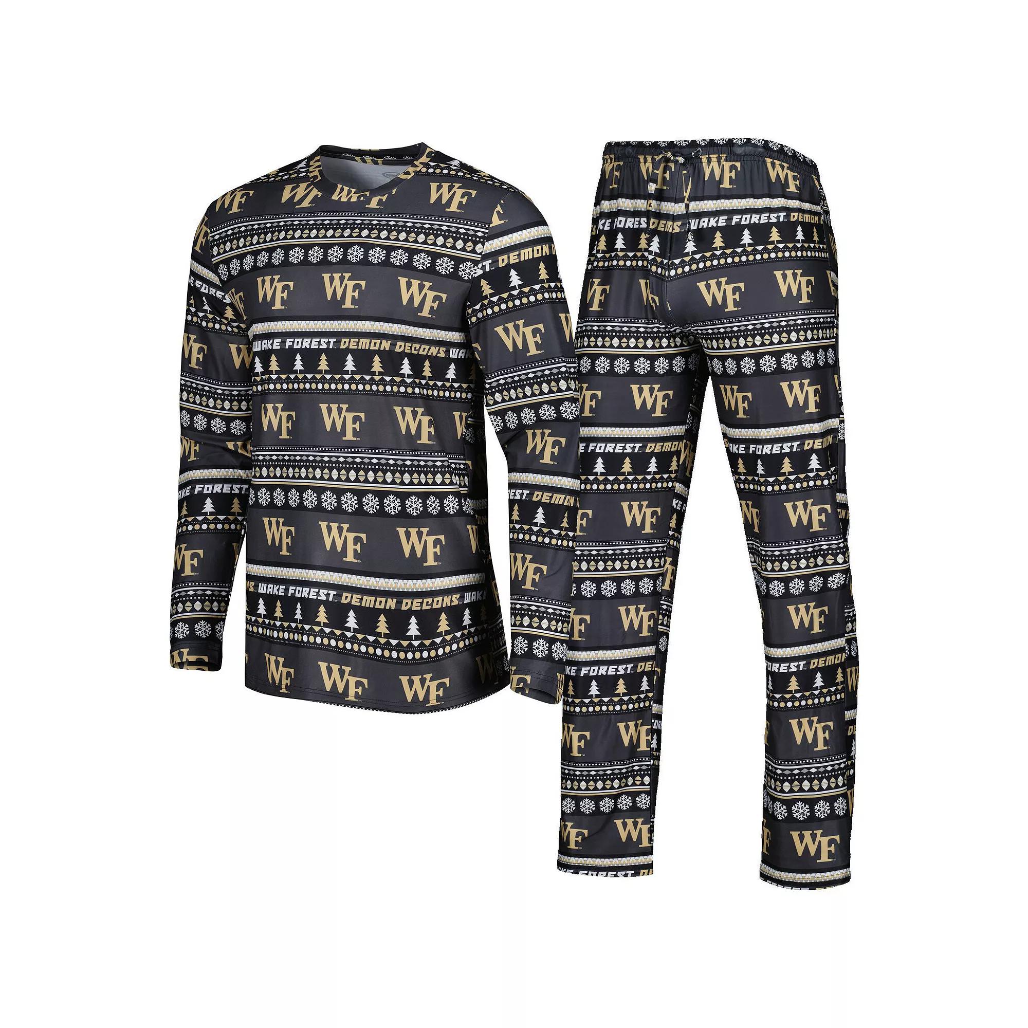 Men's Concepts Sport Black Wake Forest Demon Deacons Swivel Long Sleeve T-Shirt & Pants Sleep Set,  Product Image