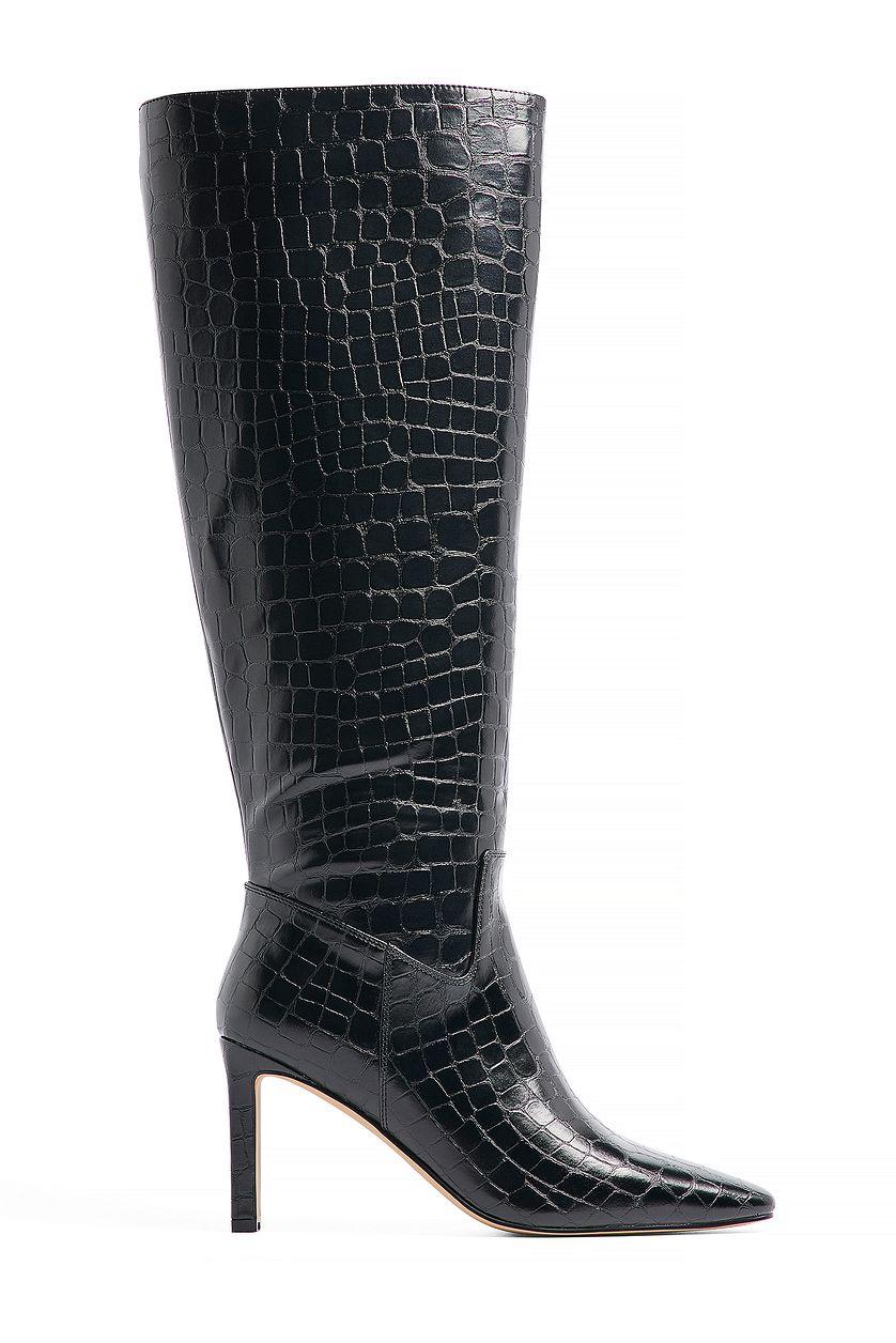 Squared Toe Croc Pattern Boots Product Image