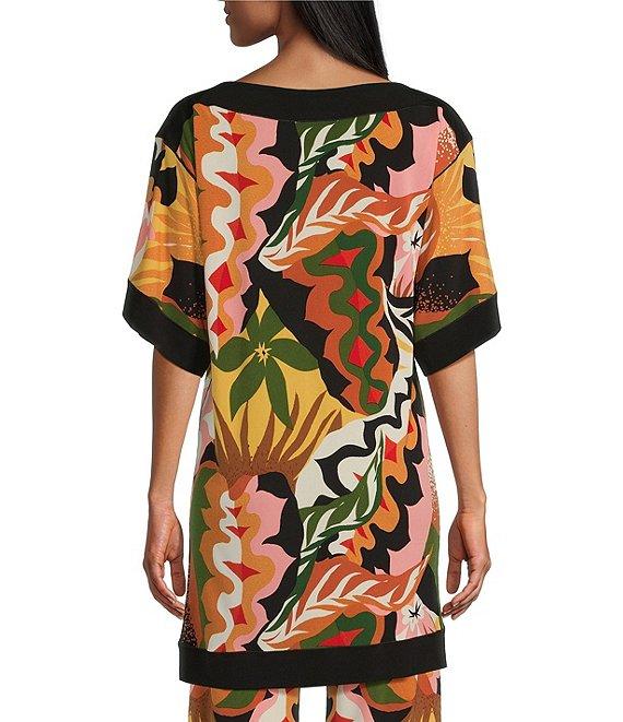 Eva Varro Border Block Printed Boat Neck Elbow Sleeve Coordinating Tunic Product Image