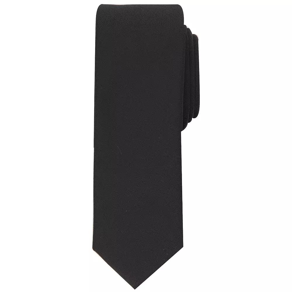 Men's Bespoke Black Solid Sateen Skinny Tie, Black Sateen Product Image