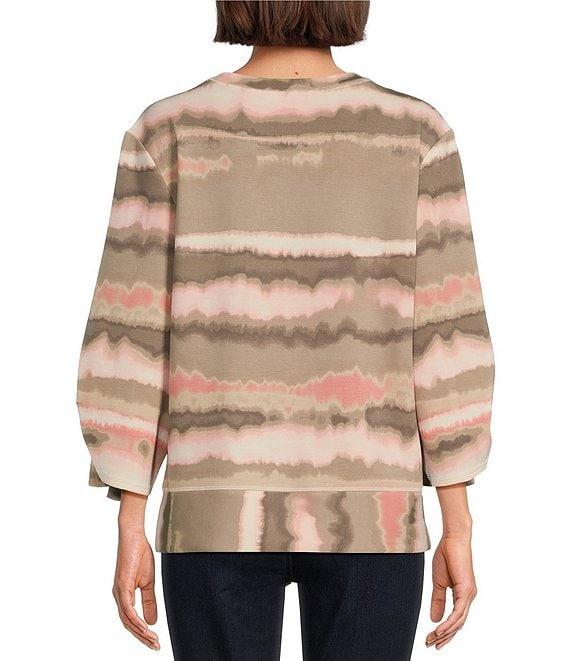 Westbound Petite Size Printed Ruched Sleeve Crew Neck Top Product Image