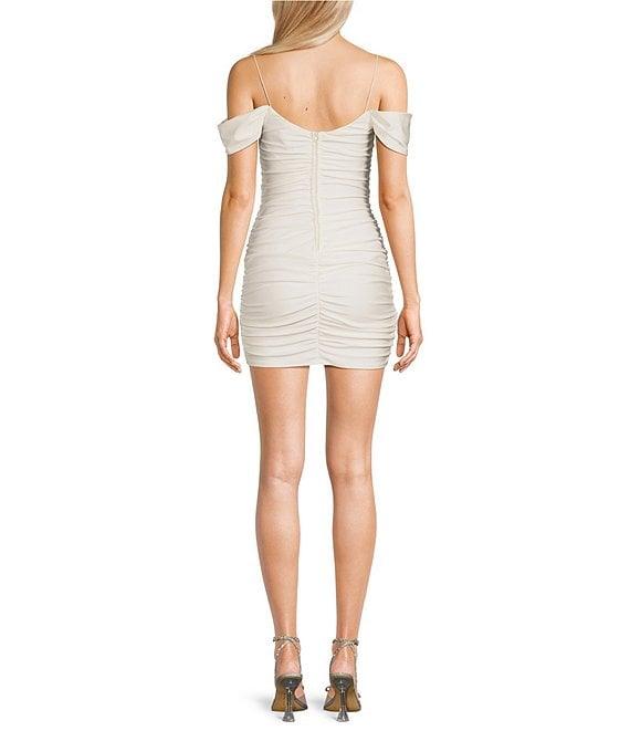B. Darlin Off The Shoulder Spaghetti Strap Shirred Bodycon Dress Product Image