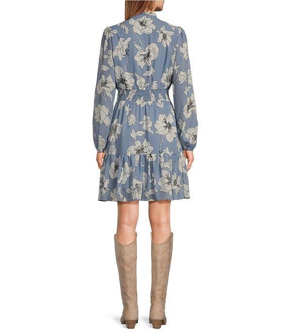 Lucy Paris Dallas Floral Print Split Round Neck Long Sleeve Dress Product Image