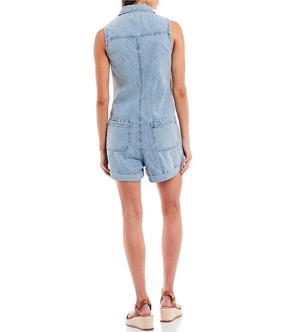 C&V Chelsea & Violet Sleeveless Rolled Hem Denim Romper Product Image