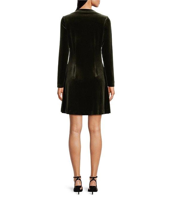 Alex Marie Ilana Stretch Velvet High Boat Neck Long Sleeve A-Line Mini Dress Product Image