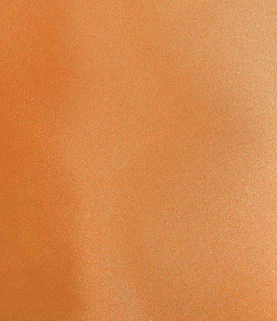 Morgan & Co. Sleeveless Long Spaghetti Strap Charmeuse Draped Front And X Back Long Dress Product Image