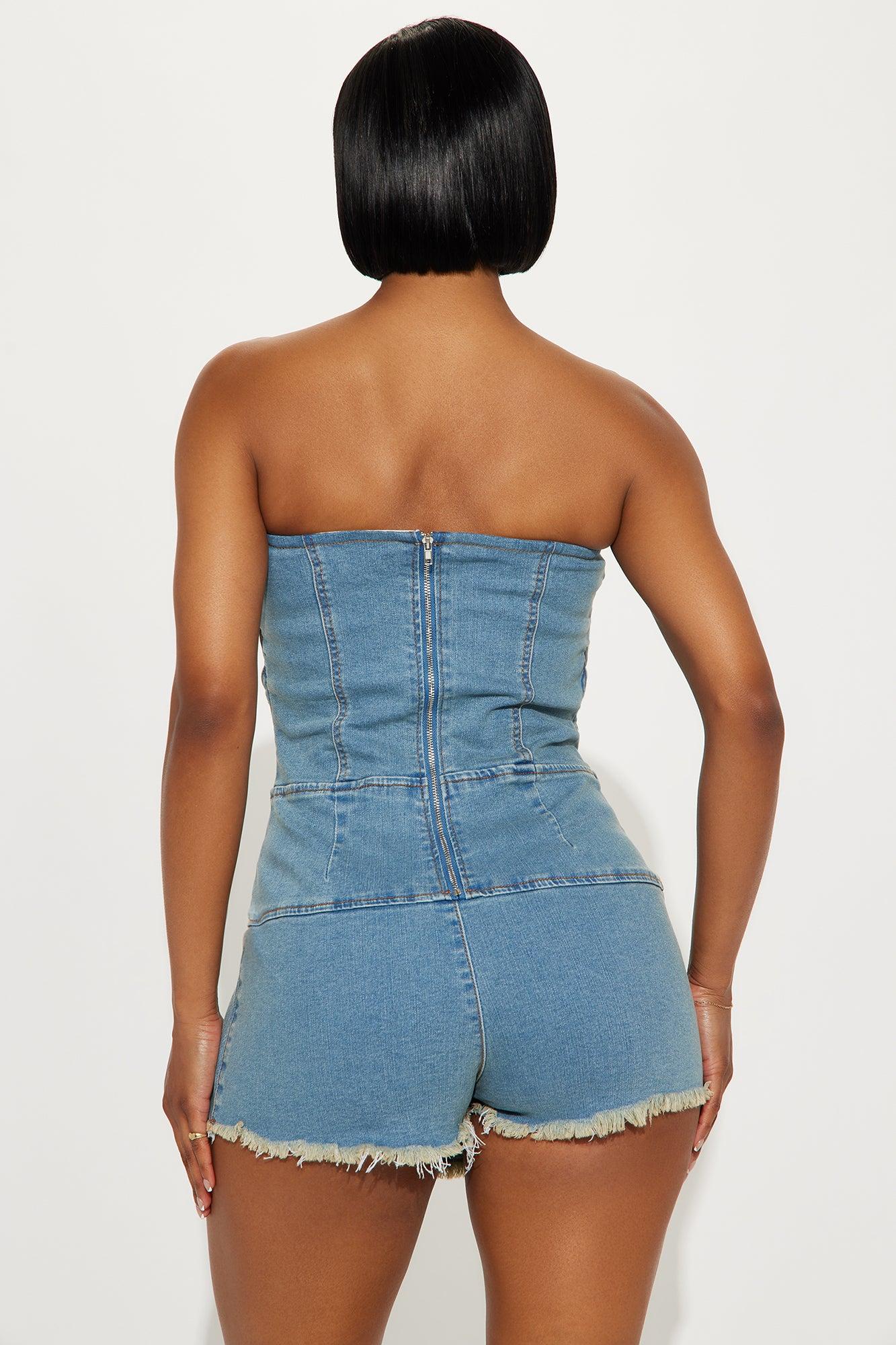 Beya Strapless Denim Skort Romper - Medium Wash Product Image