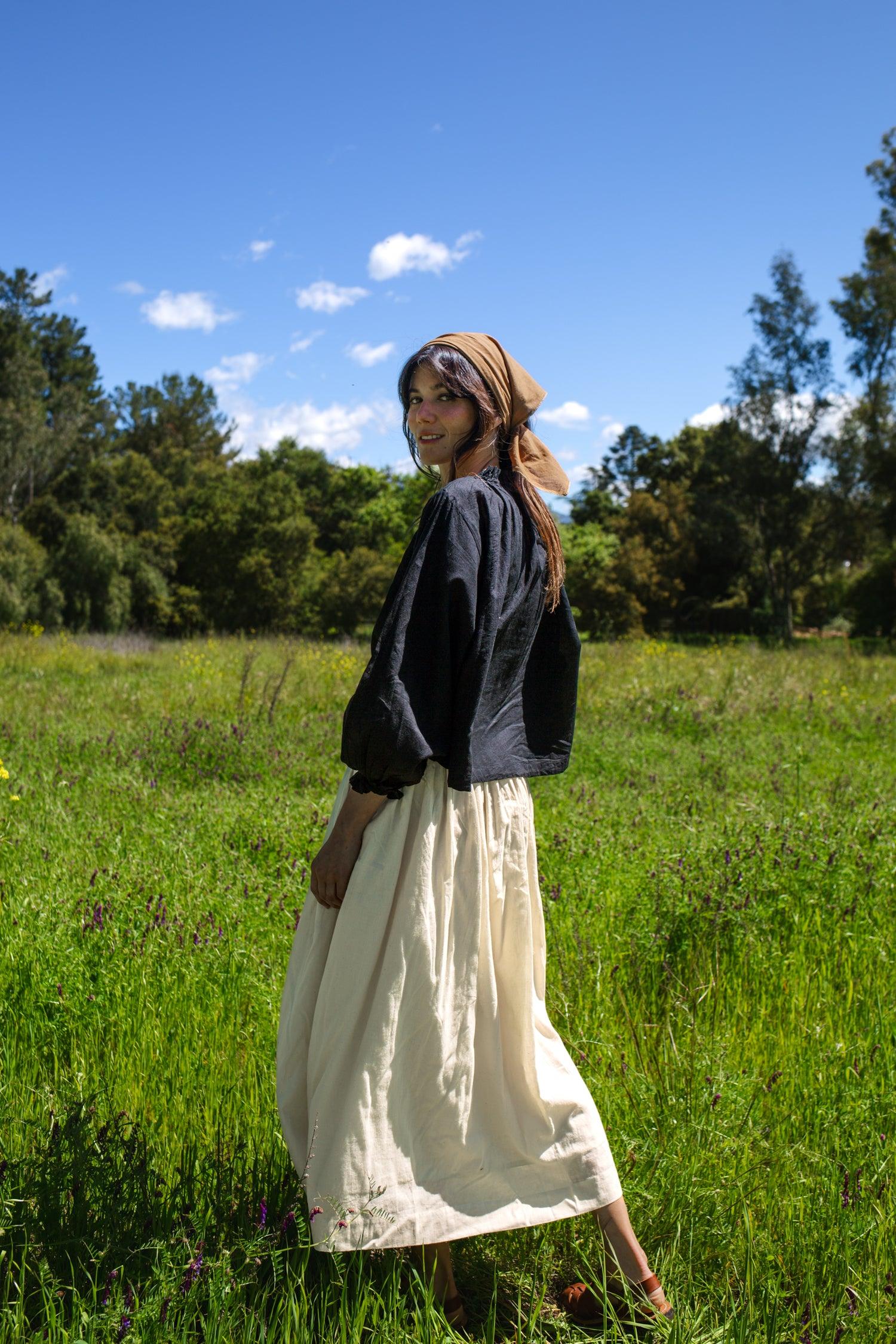 Off White Cotton Pleated Skirt Product Image