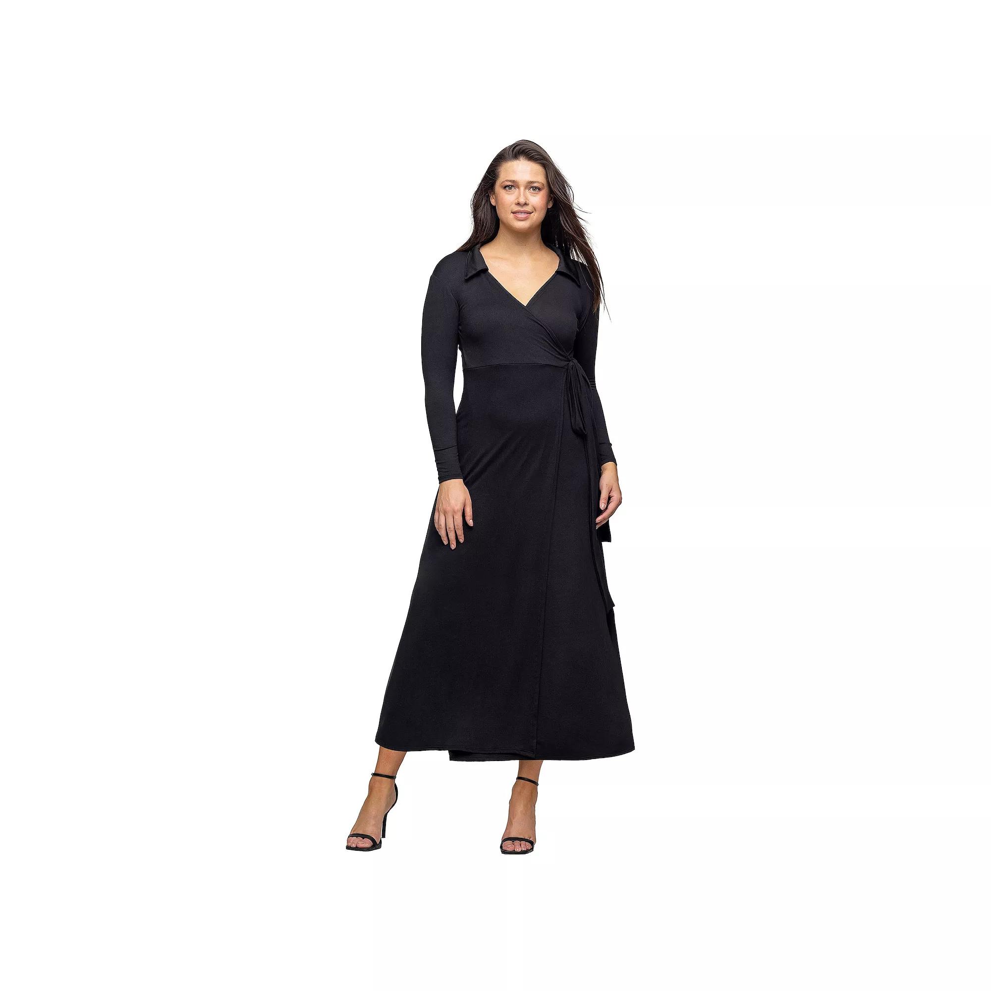 Women's 24Seven Comfort Apparel Comfortable Collared Wrap Maxi Dress,  Product Image