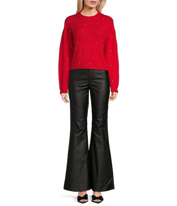 C&V Chelsea & Violet Round Neck Long Sleeve Scattered Rhinestones Sweater Product Image