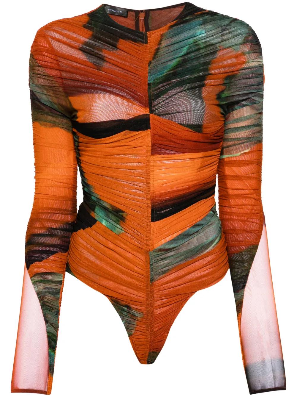 Archive-print mesh bodysuit  Product Image