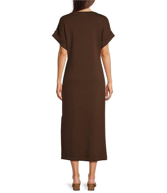 Le' AL.X Knit Crew Neck Short Cuffed Sleeve Midi T-Shirt Dress Product Image