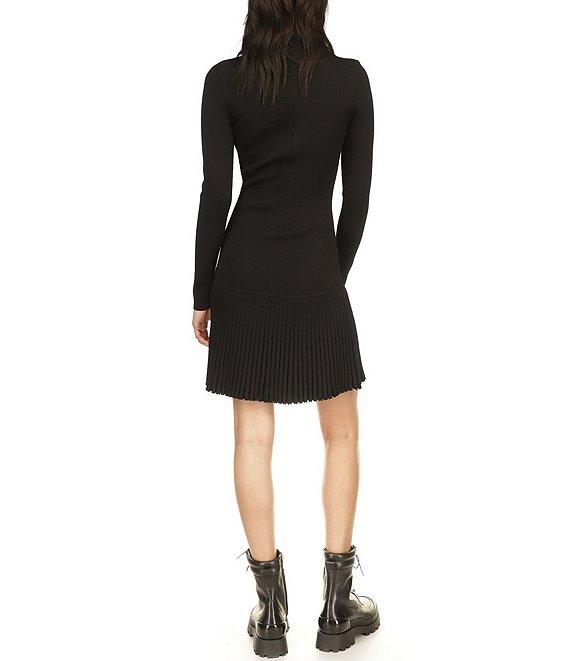 Michael Kors Mock Neck Shoulder Button Long Sleeve Flare Hem Dress Product Image