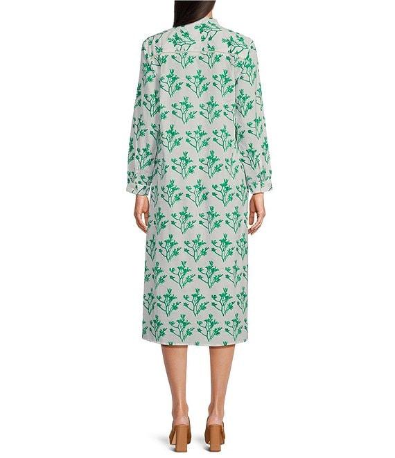 Ro's Garden Newport Floral Print Split V-Neck 3/4 Sleeve Kurta Midi Dress Product Image