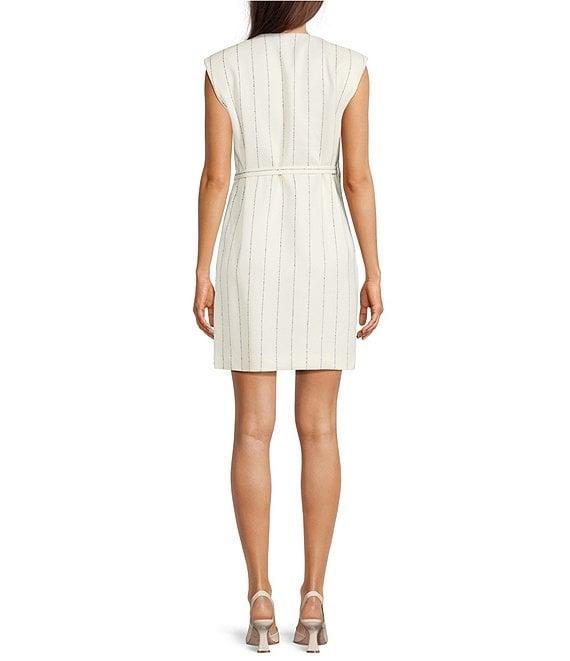 BOSS by Hugo Boss Dagania Pinstripe Linen Blend V-Neck Sleeveless Wrap Dress Product Image