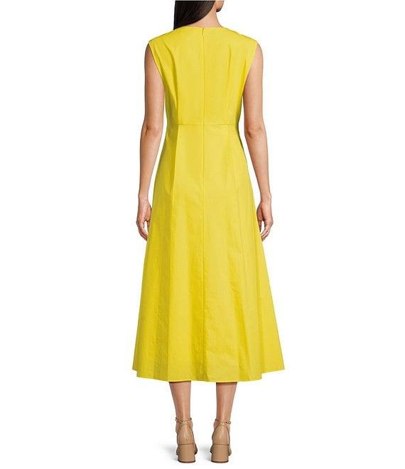 Gibson & Latimer Round Neck Sleeveless Ruched Side Sheath Midi Dress Product Image