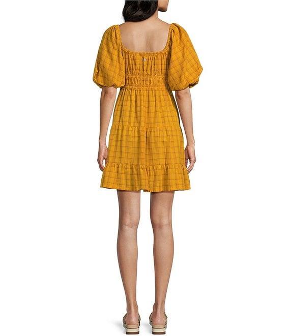 Roxy Sunset Oasis Short Sleeve Plaid Printed Mini Dress Product Image