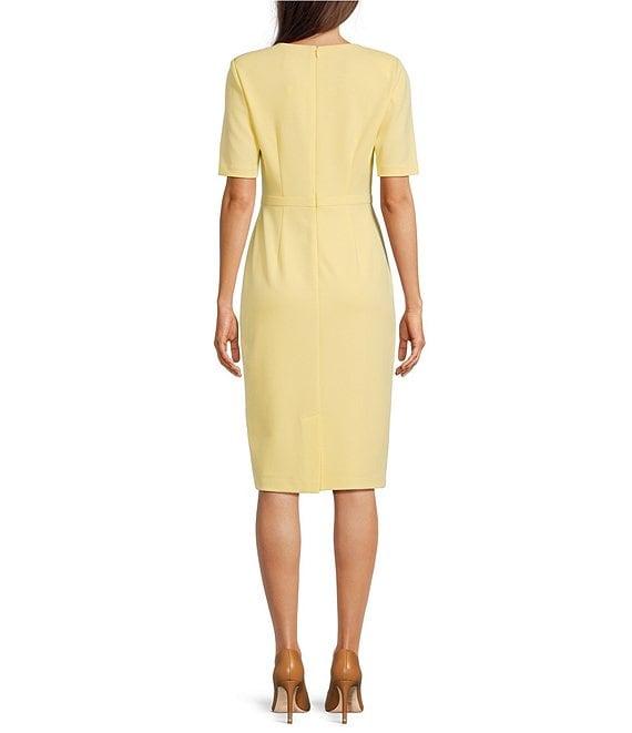 Adrianna Papell Crew Neck Short Sleeve Bow Front Crepe Sheath Dress Product Image