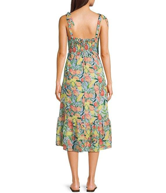 City Vibe Printed Sweetheart Neck Ruffle Tie Strap Midi Dress Product Image