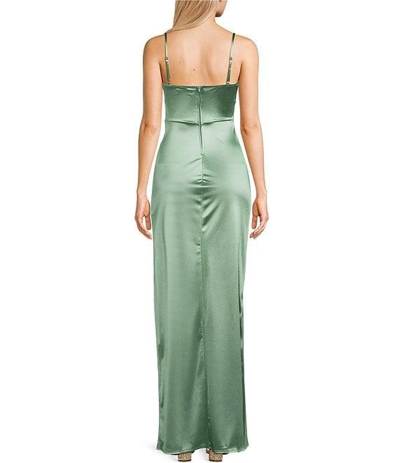 Honey and Rosie Emma Bodice Side Slit Satin Long Dress Product Image
