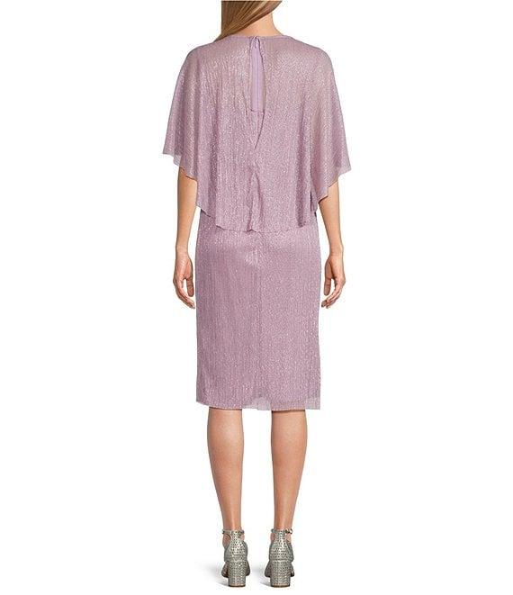 R & M Richards Crew Neck Short Sleeve Capelet Cascade Ruffle Sheath Dress Product Image