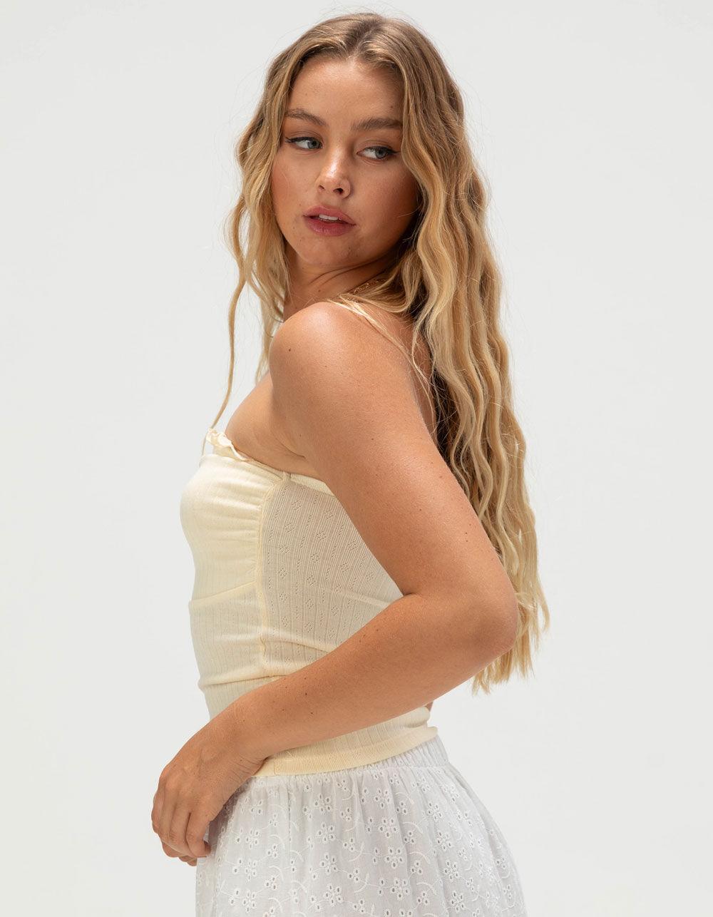 NECTAR CLOTHING Ruffled Pointelle Womens Tube Top - YELLOW Product Image