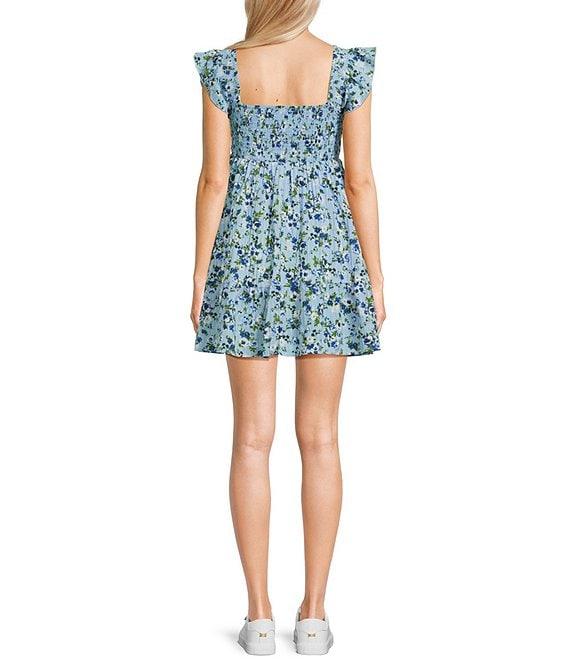 Allison & Kelly Floral Print V-Neck Flutter Sleeve Smocked Bodice Empire Waist Babydoll Dress Product Image