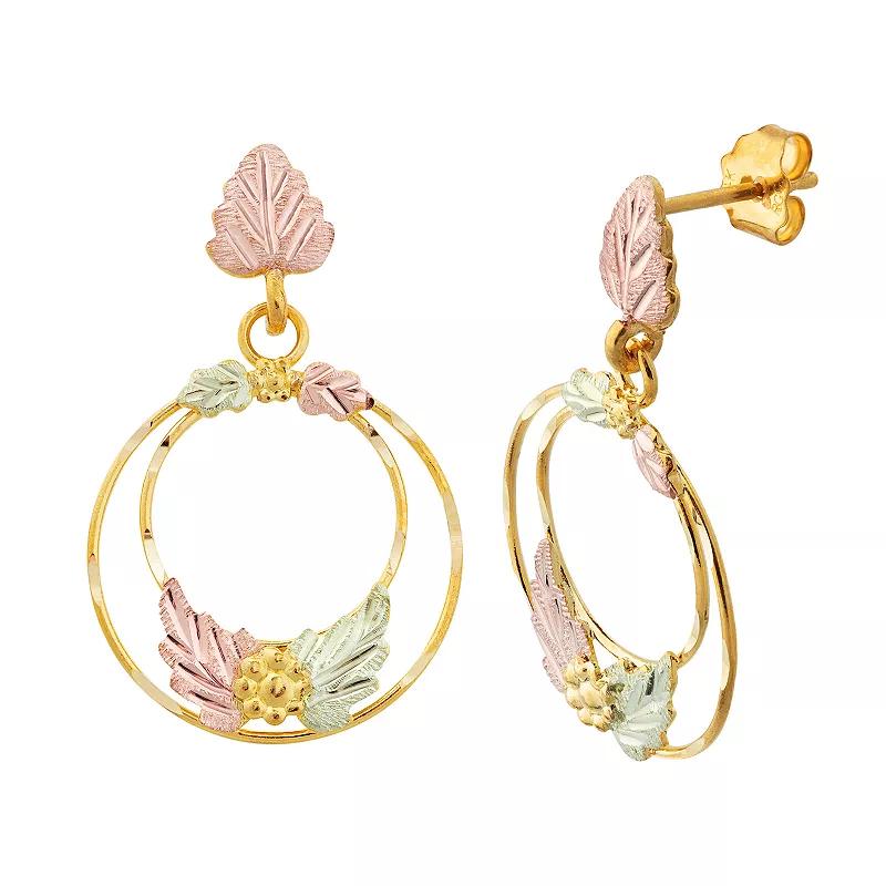 Black Hills Gold Tri-Tone Hoop Drop Earrings, Women's, 10k Gold Product Image