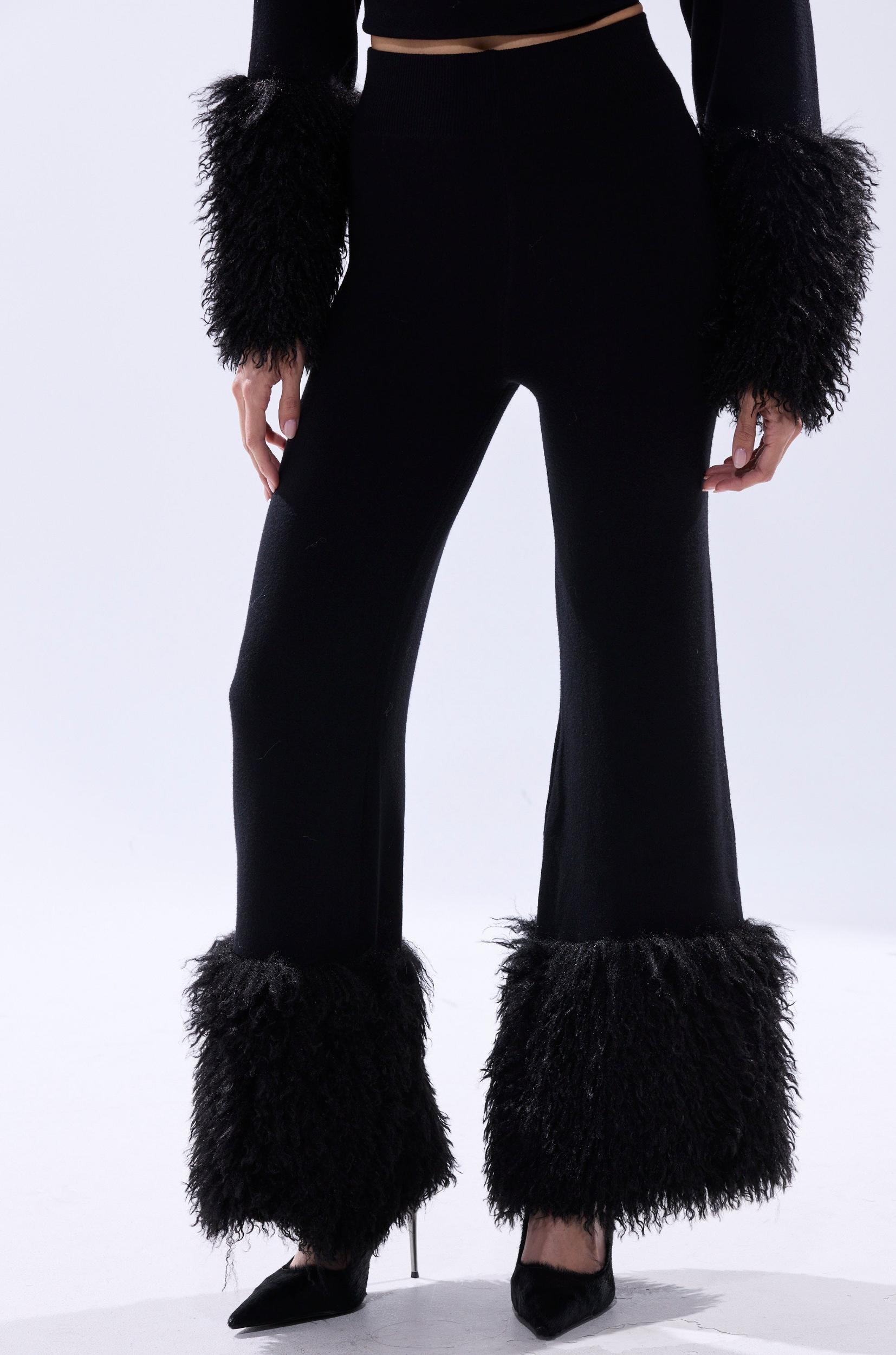 COZY VIBES SWEATER PANT WITH FUR CUFF IN BLACK Product Image