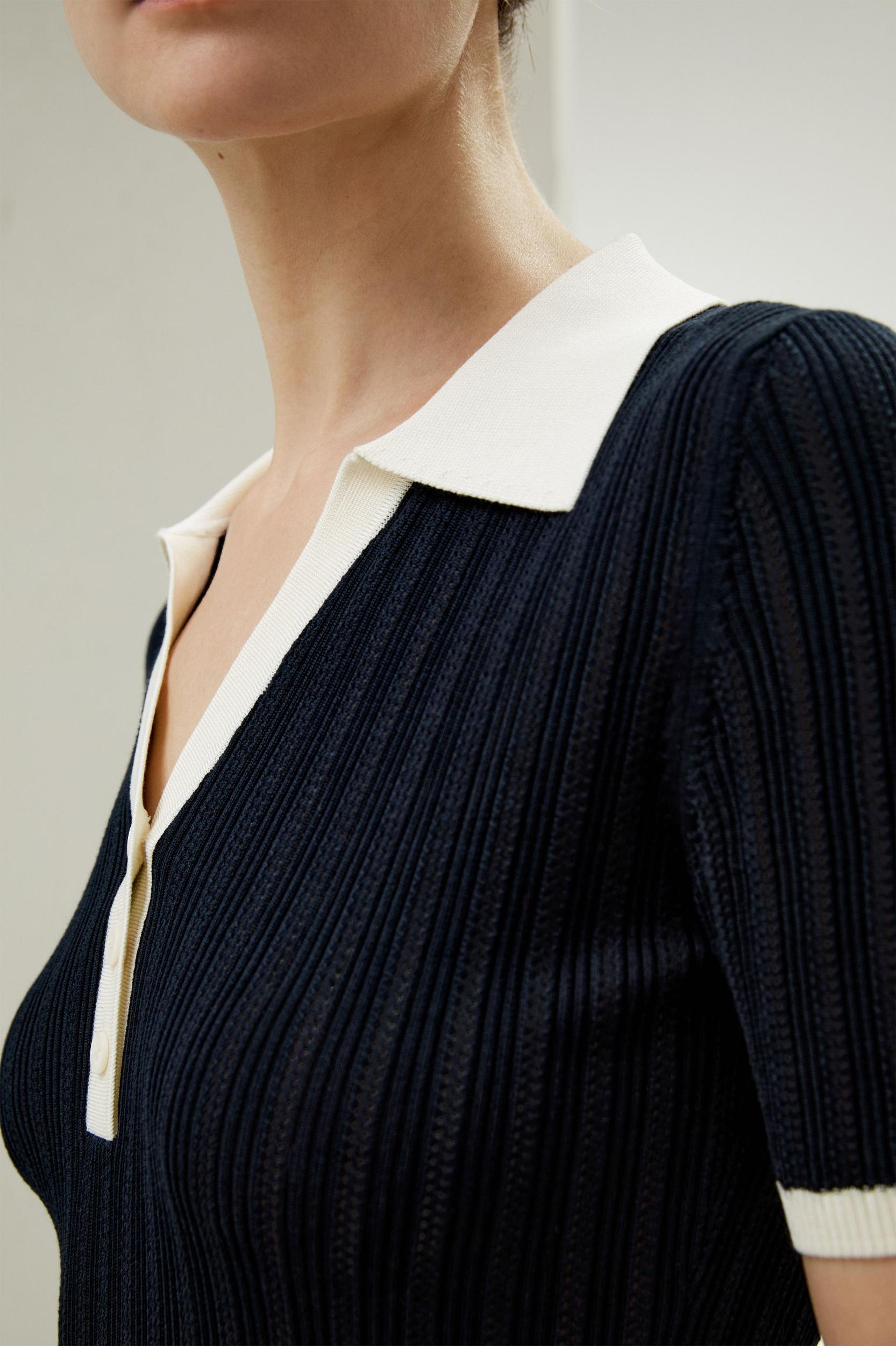 V Neck Ribbed Silk Knit Top Product Image