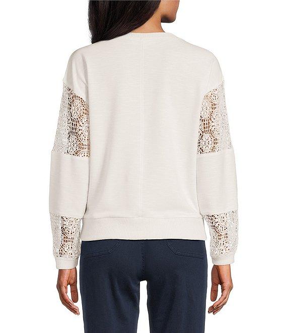 Nurture Petite French Terry Lace & Rib V-Neck Drop Shoulder Front Pocket Knit Pullover Product Image