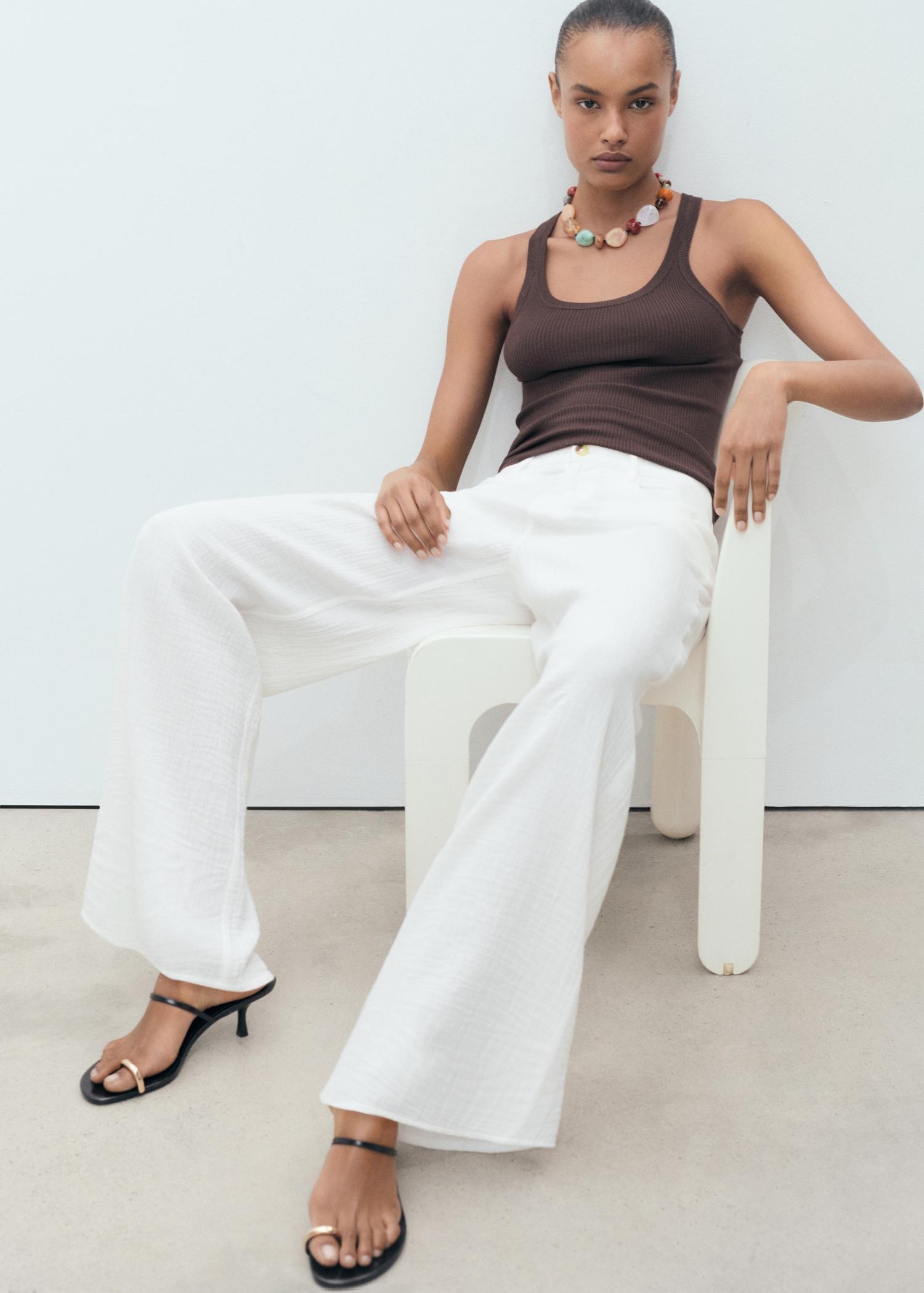 Straight-fit cotton pants - Women | MANGO USA Product Image