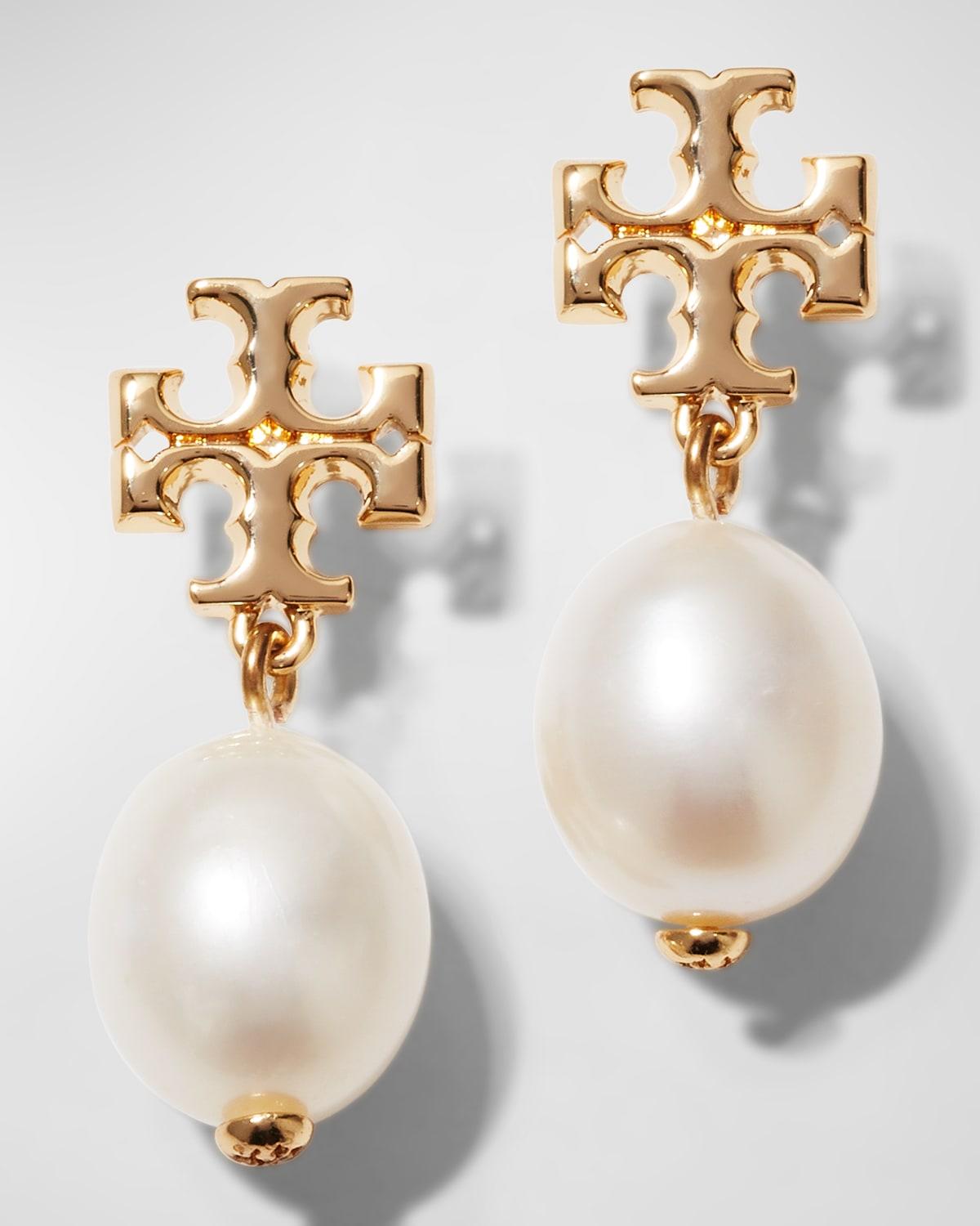 Womens Goldtone Logo & Cultured Pearl Drop Earrings Product Image