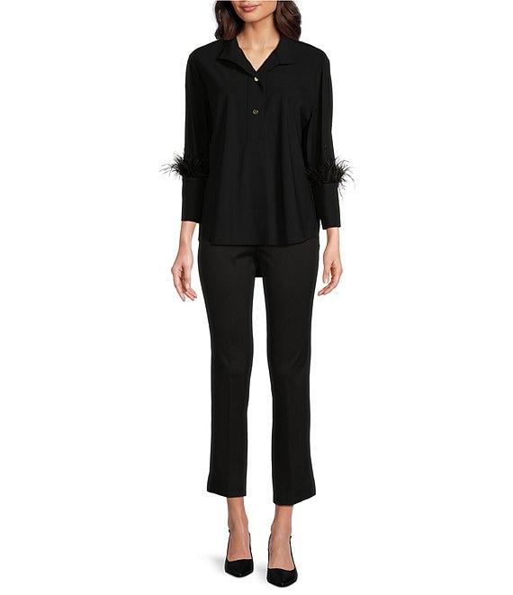 Jude Connally Belinda Feather Print Jude Cloth Stretch Knit Wrinkle-Free Stand Collar 3/4 Sleeve Top Product Image