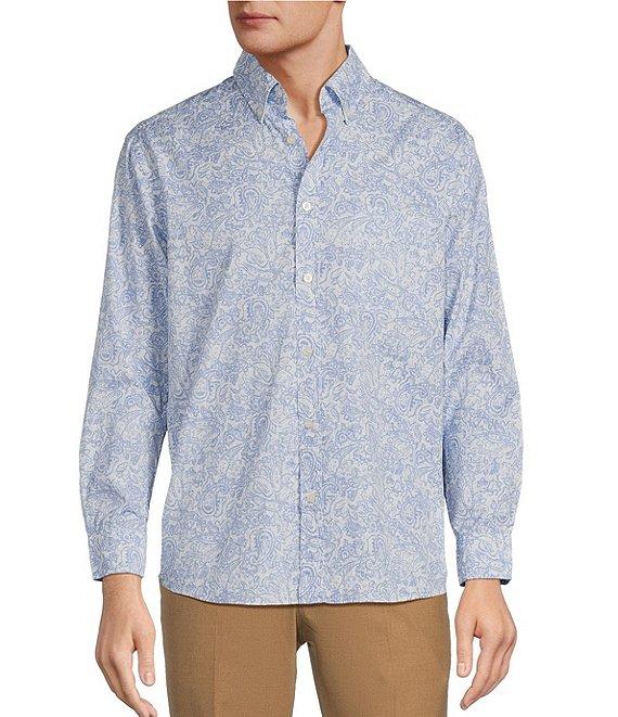 Roundtree & Yorke Long Sleeve Textured Paisley Print Slub Sport Shirt Product Image