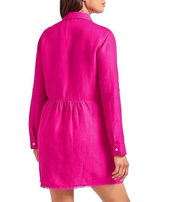 Tommy Bahama St. Lucia Point Collar Short Roll-Tab Sleeve Fray Hem Button Front Boyfriend Swim Cover Up Product Image