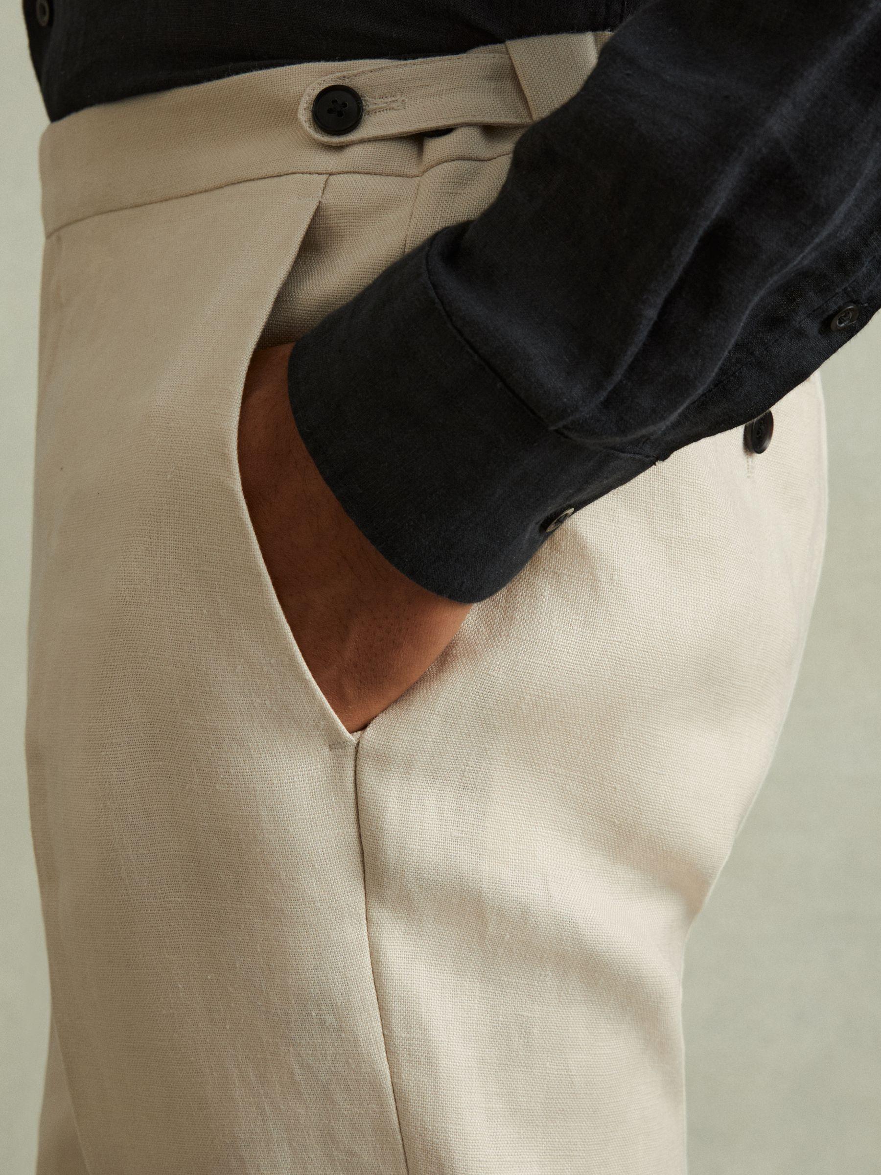 Linen Side Adjuster Trousers in Oatmeal Product Image