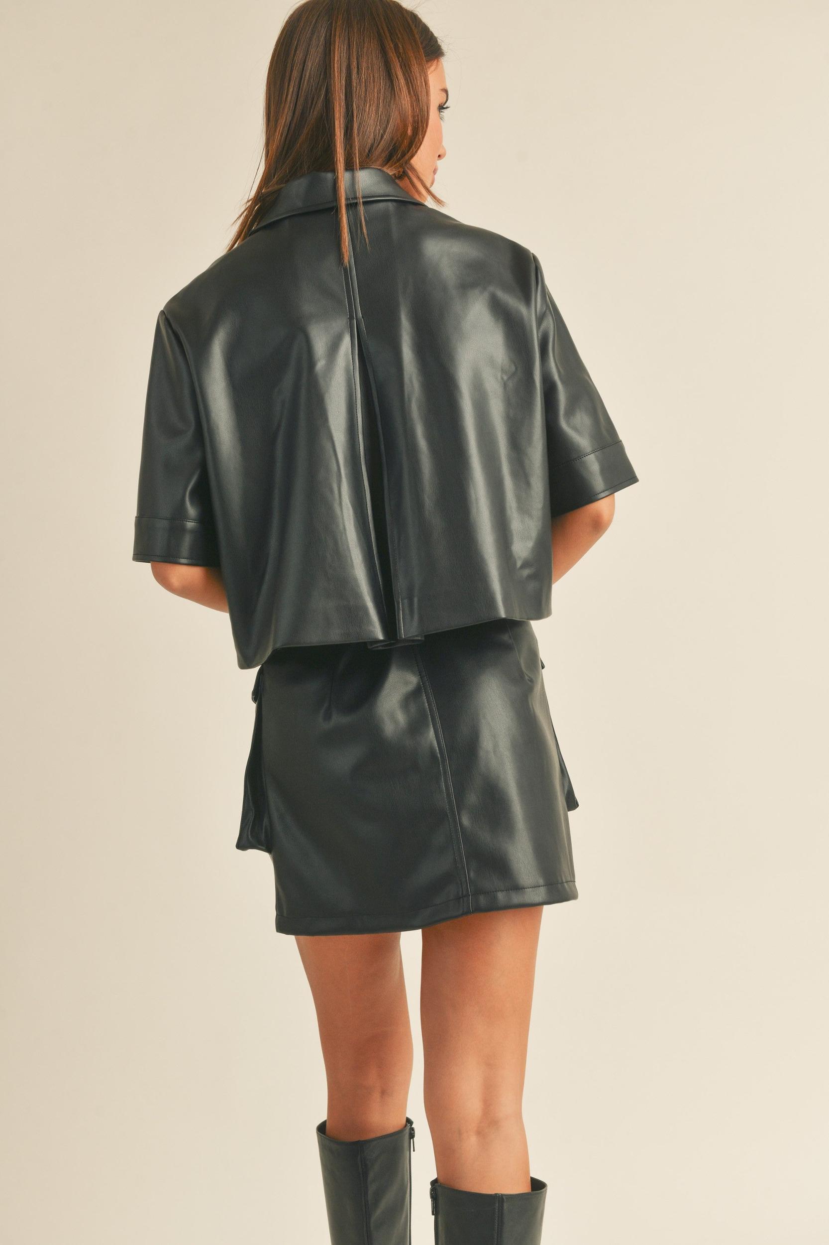 Faux Leather Cropped Jacket Product Image