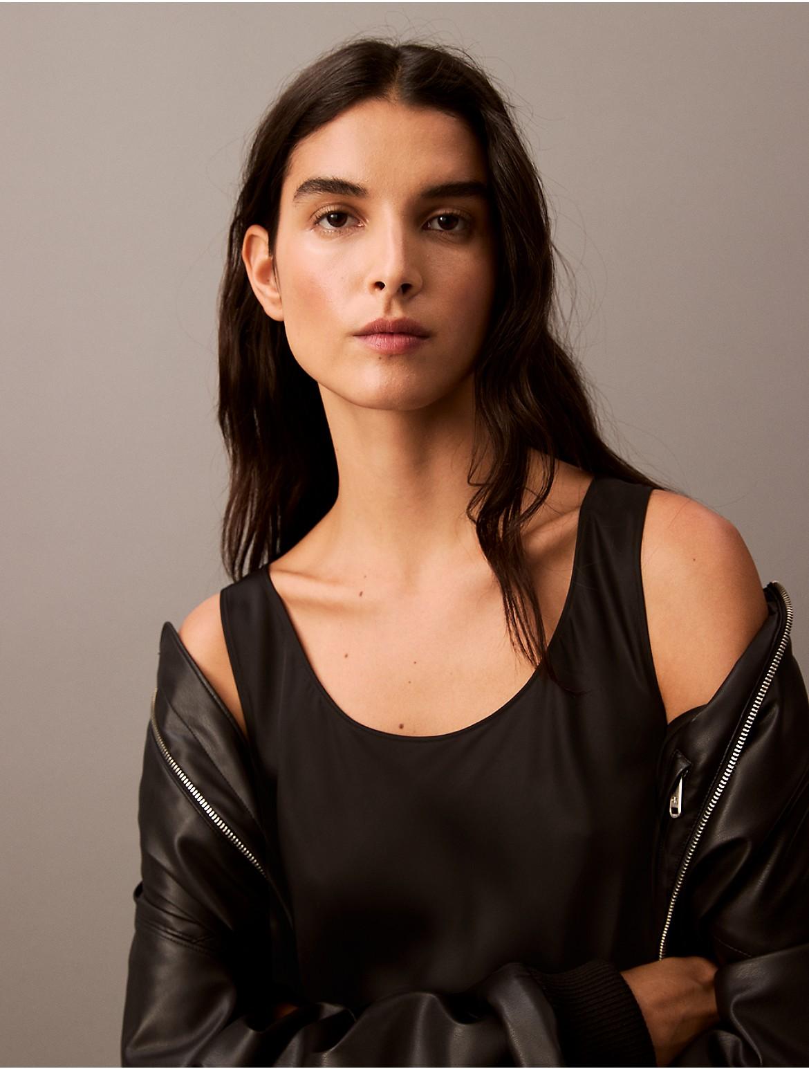 Calvin Klein Womens Viscose Satin Tank Top - Black Product Image