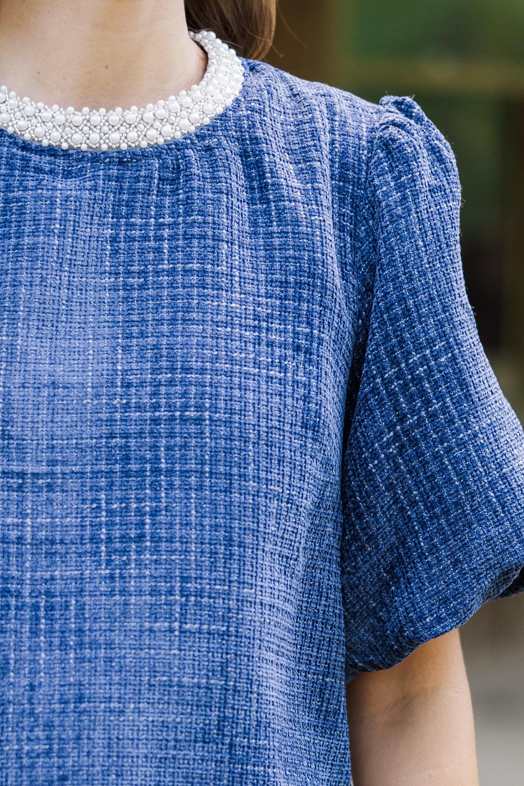 Calling On You Navy Blue Tweed Blouse Female Product Image