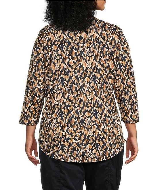 Westbound Plus Size Celestial Chalk Leopard 3/4 Sleeve Crew Neck Knit Top Product Image
