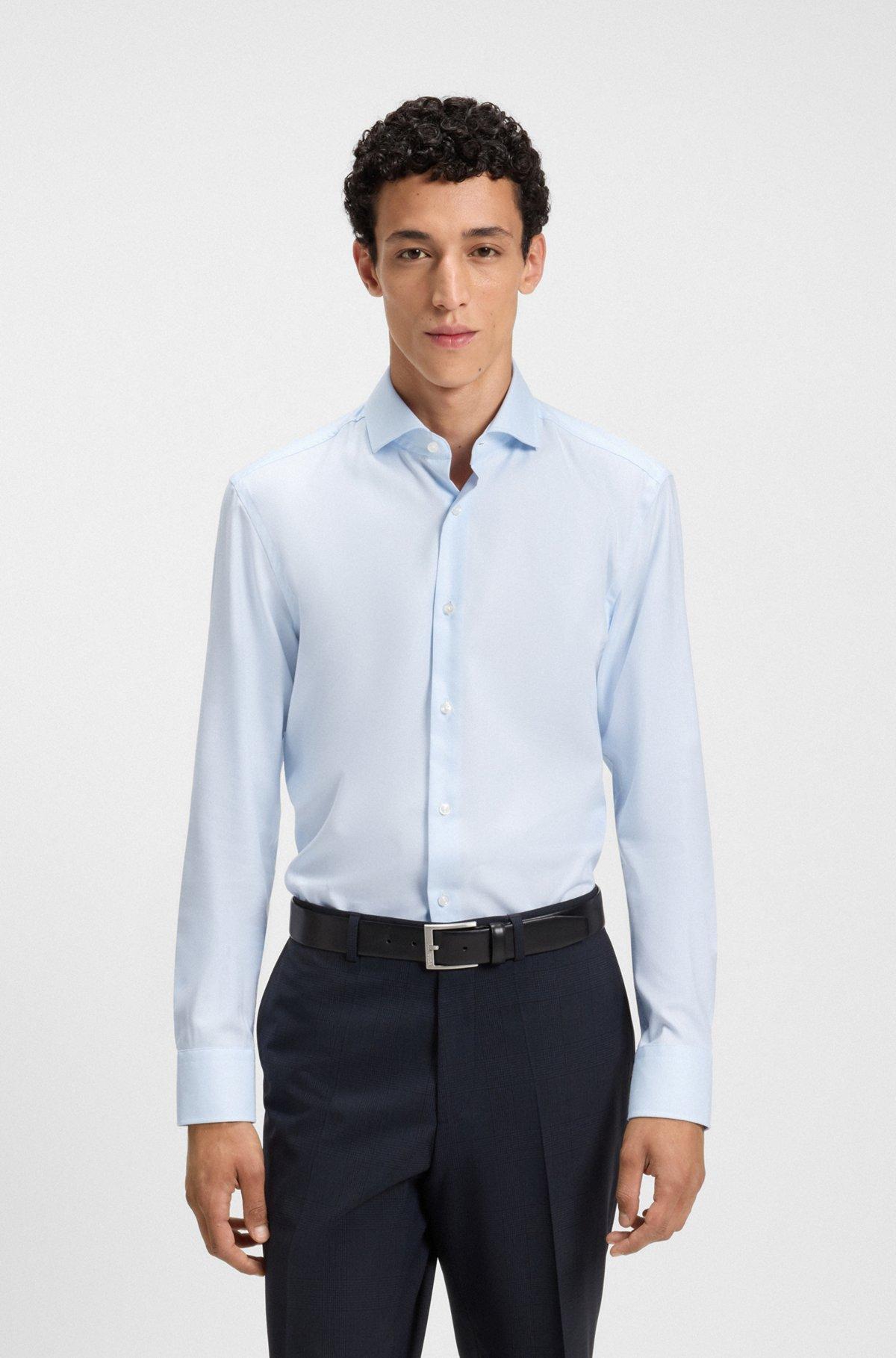 Slim-fit shirt in a structured cotton blend Product Image