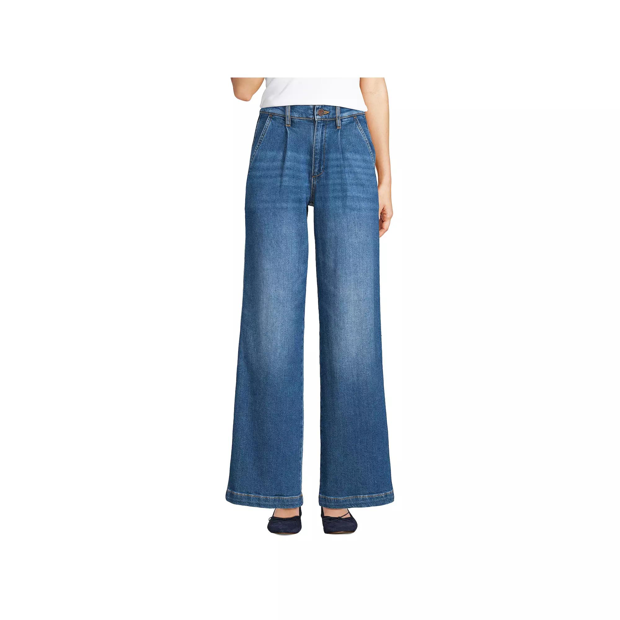 Women's Lands' End Soft High Rise Pleated Wide Leg Jeans,  Product Image