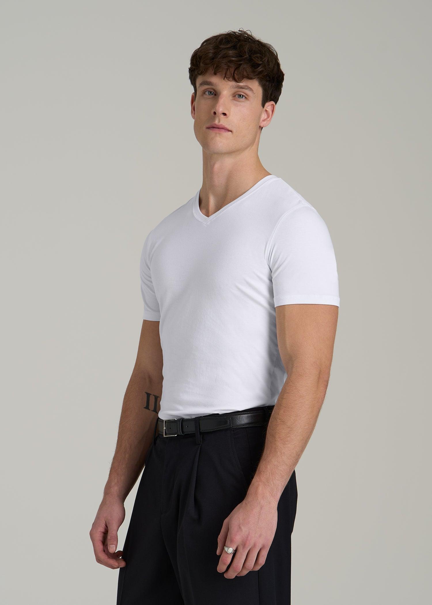 The Essential SLIM-FIT V-Neck Tee for Tall Men in White Male Product Image