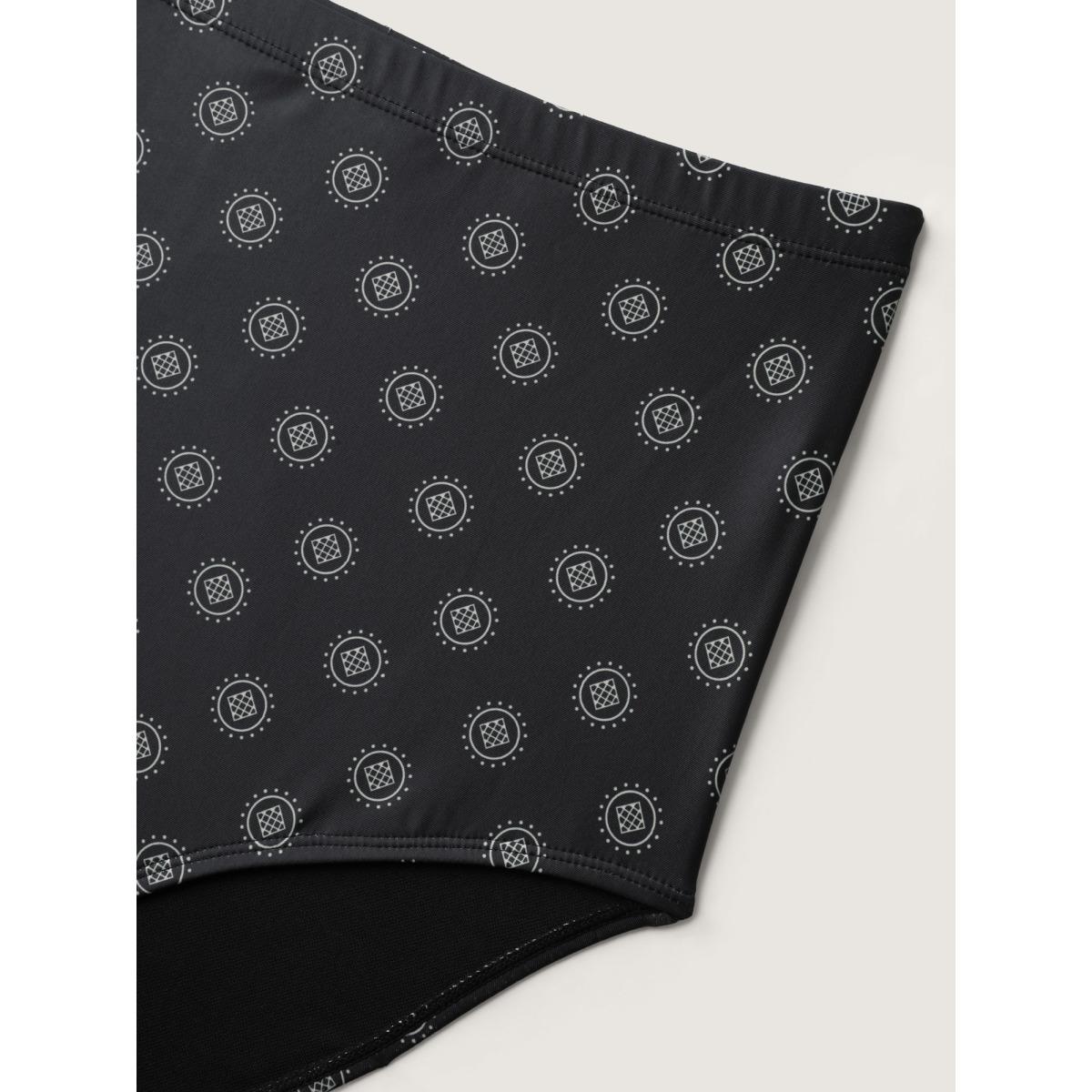 Plus Size Boho Print Twist Front Swim Dress Women's Swimwear Black Resort Bodycon Heart neckline High stretch Curve Swim Dresses BloomChic 30/6X Product Image