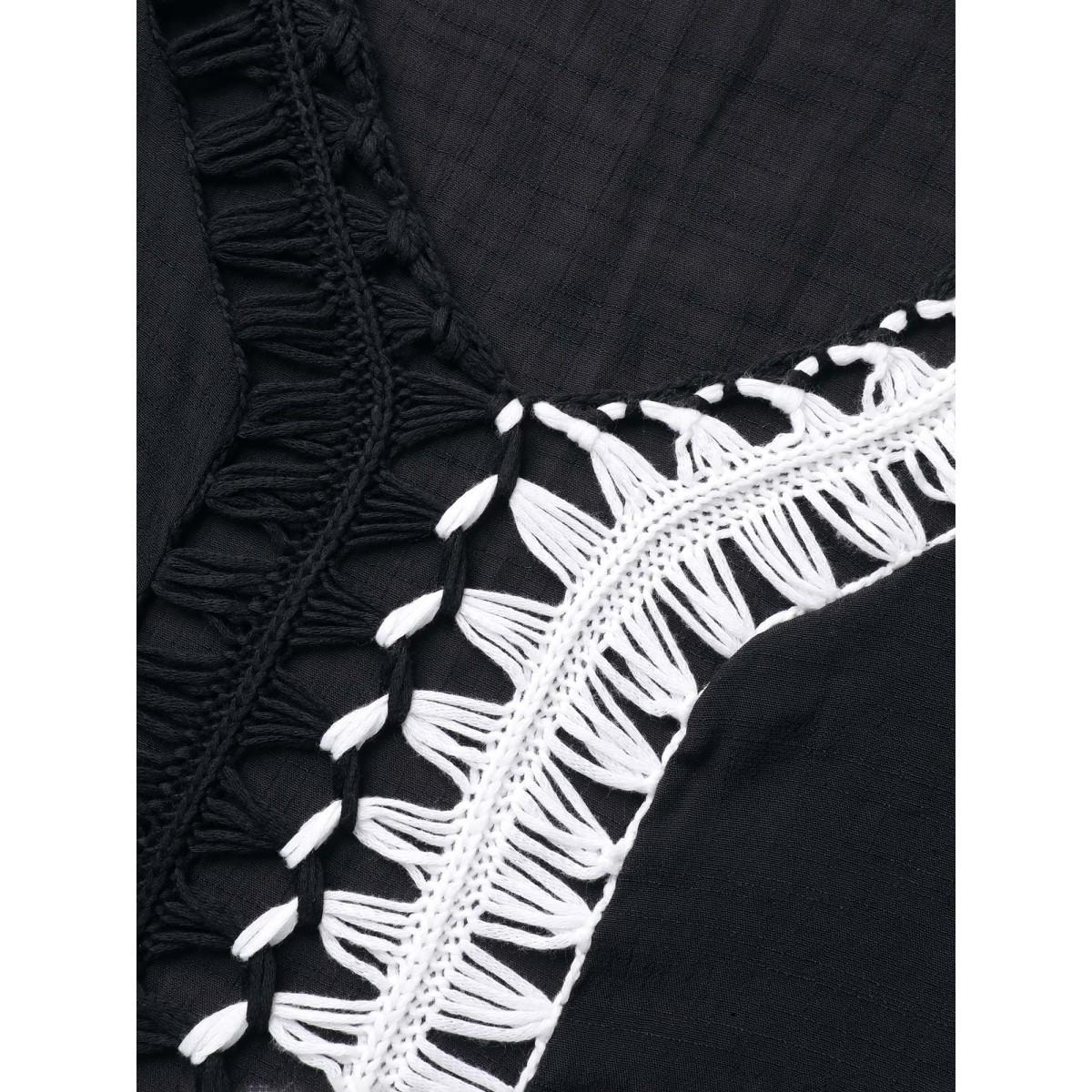 Plus Size Crochet Back Design Dolman Sleeve Swim Cover-Up Women's Swimwear Black Beach Loose Crochet Curve Swim Cover Ups BloomChic 26/4X Product Image