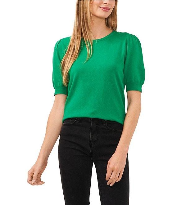 CeCe Knit Crew Neck Short Puff Sleeve Top Product Image